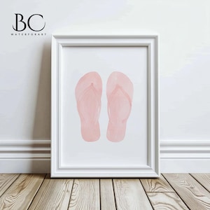 Watercolor Pink Beach Flip Flop Wall Art Print, Beach House Decor, Lake House Wall Art, Flip Flop Wall Art, Pink sandals print