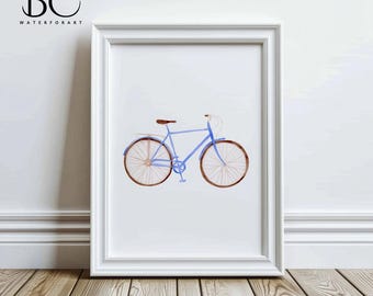 Watercolor Bike Print, Blue bike print, Bicycle Wall Art, Vintage Bike Print, Kids Room Decor, Nursery Decor, Beach nursery