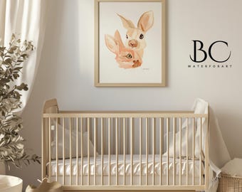 Watercolor Rabbit Print: Baby Animal Nursery Wall Art