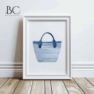 Watercolor Beach Bag Art, Watercolor Beach theme Art Print, Beach house print, Beach house decor, beach bag art, Lake House decor