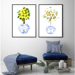 Chinoiserie Ginger Jar Print Set of 2 Watercolor Lemon - Etsy