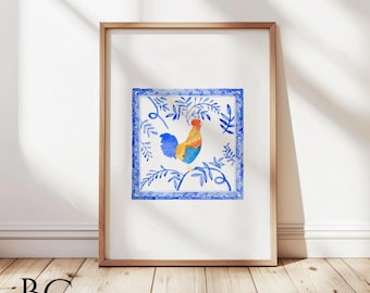 Watercolor Rooster Art Print: Farmhouse Kitchen Wall Decor
