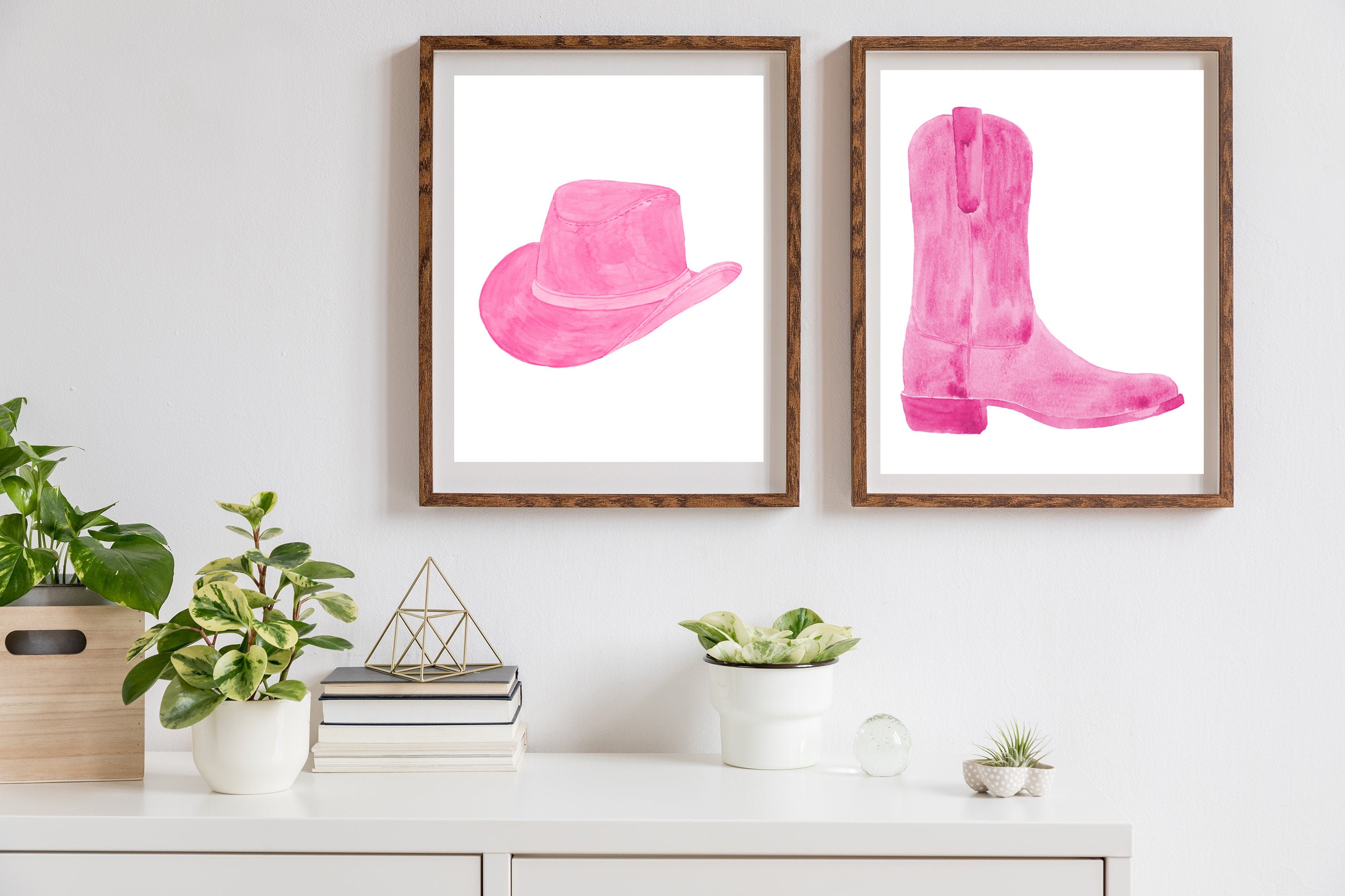 Hot Pink Watercolor Boots and Hat Art Print Set Hot Pink - Etsy