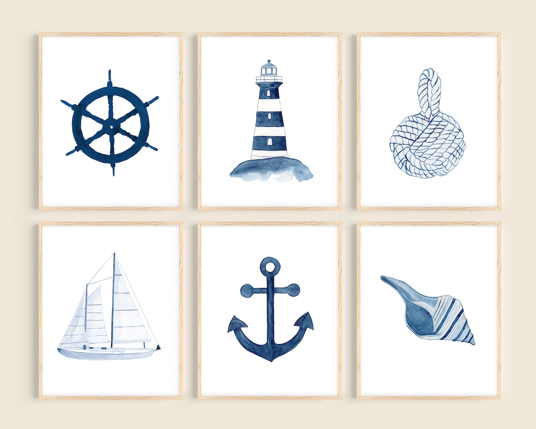 Watercolor Nautical Art Print Set of 6, Coastal Gallery Wall Art, Ocean ...