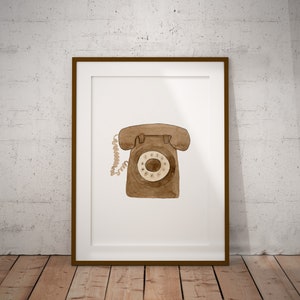 Watercolor Vintage Rotary Phone Print, Rotary phone wall art print, Telephone art, Phone art print image 3