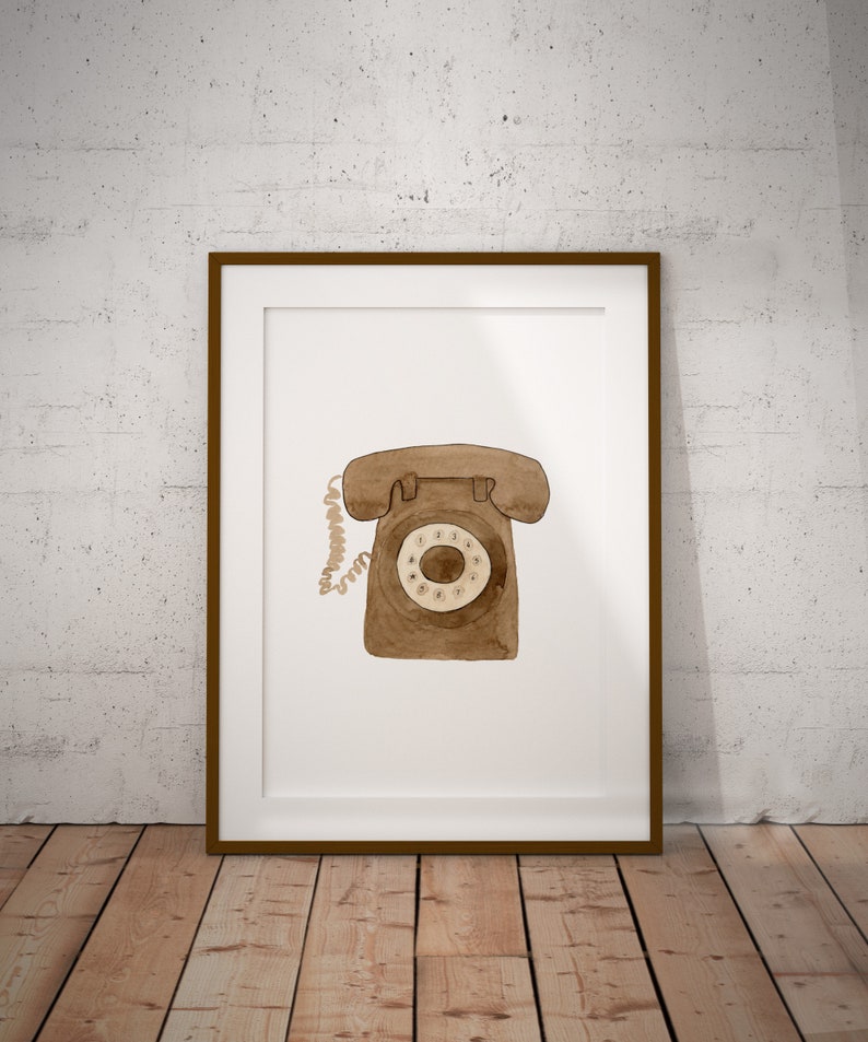 Watercolor Vintage Rotary Phone Print, Rotary phone wall art print, Telephone art, Phone art print image 3