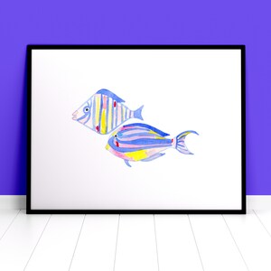 Watercolor Blue Tropical Fish Print, Nursery Wall Art, Ocean nursery wall art, Nursery wall decor, sea animals nursery art image 3