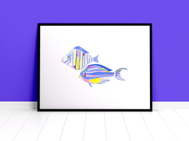 Watercolor Blue Tropical Fish Print, Nursery Wall Art, Ocean nursery wall art, Nursery wall decor, sea animals nursery art image 3