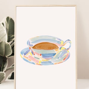 Watercolor Coffee Print, Coffee Poster, Kitchen Art Print, Coffee Lover Gift, Coffee Wall Decor, Home office wall art,Chinoiserie Coffee Art image 3