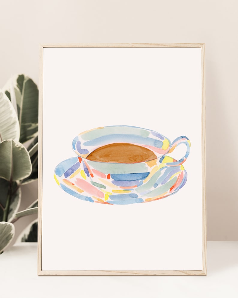 Watercolor Coffee Print, Coffee Poster, Kitchen Art Print, Coffee Lover Gift, Coffee Wall Decor, Home office wall art,Chinoiserie Coffee Art image 3