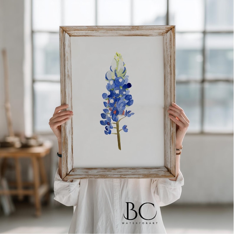 Watercolor Bluebonnet Painting Art Print, Texas Hill Country Wildflower Home Wall Decor, Country Living, Farmhouse, Gift for Flower Lovers image 5