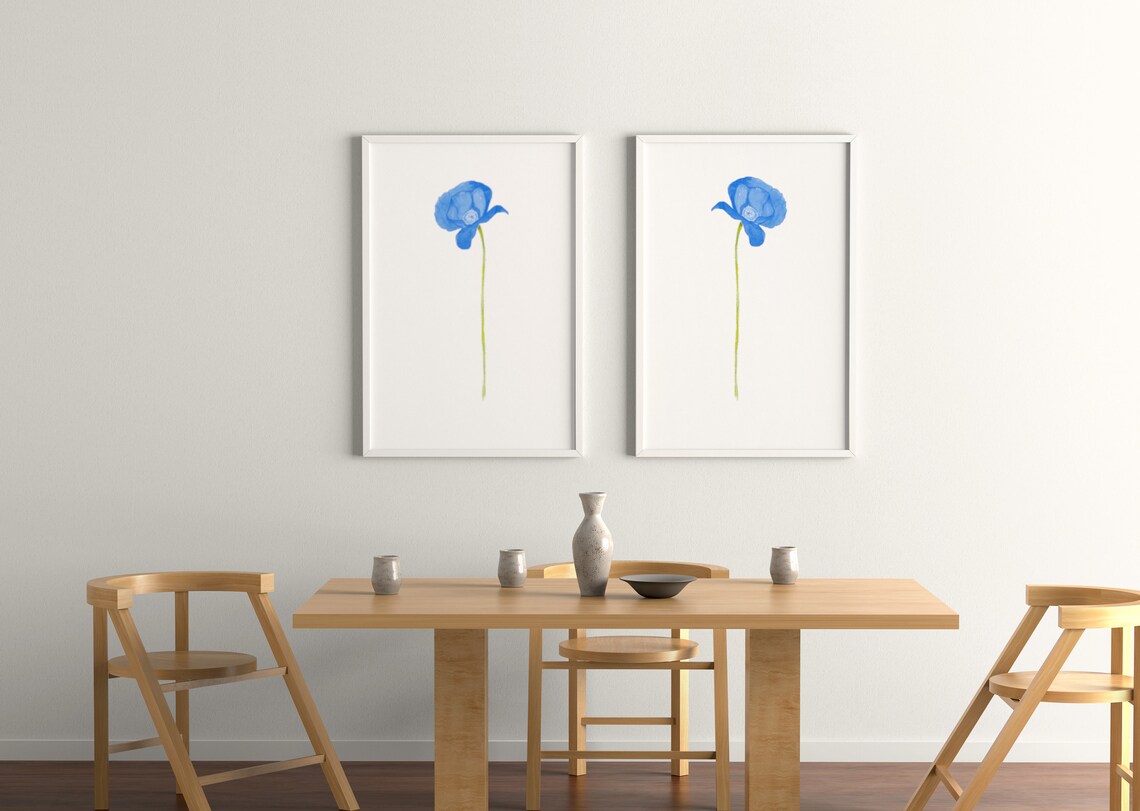 Watercolor Blue Poppy Flower Art Print Set of 2 Poppy Print - Etsy