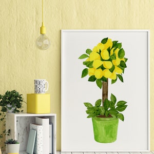 Lemon Tree Ginger Jar Art Print, watercolor green porcelain lemon wall art decor, Citrus Tree wall art, lemon wall art, lemon Kitchen Prints image 4