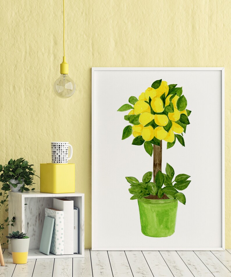 Lemon Tree Ginger Jar Art Print, watercolor green porcelain lemon wall art decor, Citrus Tree wall art, lemon wall art, lemon Kitchen Prints image 4