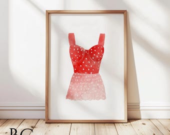 Vintage Swimsuit Watercolor Art Print: Beach House Decor