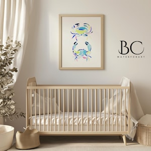 Watercolor blue crab art print, Nursery coastal wall art, Lake house decor, Beach house art, Crab wall decor, Crab lover gift, Kitchen art