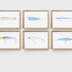 Fishing Lures Set of 6 Prints, Fishing art, watercolor fishing lures, lure art set, Fish Decor, Fishing Art Print Set, Fish Prints