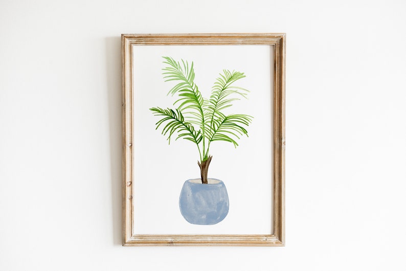 Watercolor Fan Palm Plant Art Print, botanical print, fashion wall art, tropical decor, Vase Tropical Leaves Print, Palm Leaf Print image 1