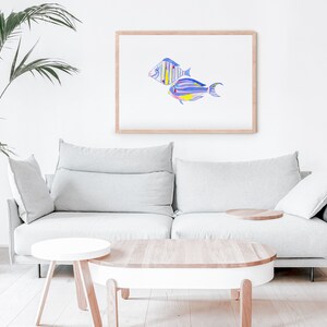 Watercolor Blue Tropical Fish Print, Nursery Wall Art, Ocean nursery wall art, Nursery wall decor, sea animals nursery art image 4