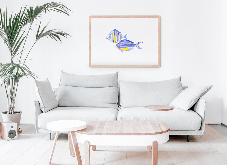 Watercolor Blue Tropical Fish Print, Nursery Wall Art, Ocean nursery wall art, Nursery wall decor, sea animals nursery art image 4