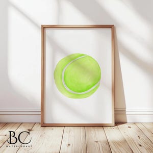 Impresión de pelota de tenis en acuarela, arte de pelota de tenis, arte de tenis, regalo de tenis, arte deportivo, arte infantil deportivo, decoración deportiva, regalo para amantes del tenis