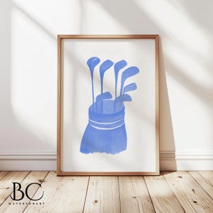 Watercolor Golf Club Wall Art, Perfect nursery golf decor, Golf bag illustration, Golf club print, Blue Golf Decor, Golf player lover gift