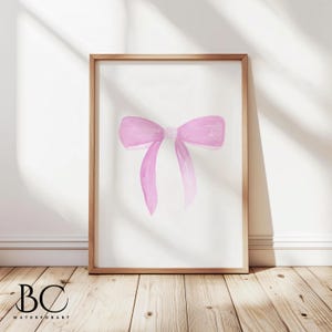 Watercolor Pink Bow Art Print: Vintage Nursery Decor