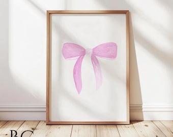 Watercolor Pink Bow Art Print: Vintage Nursery Decor
