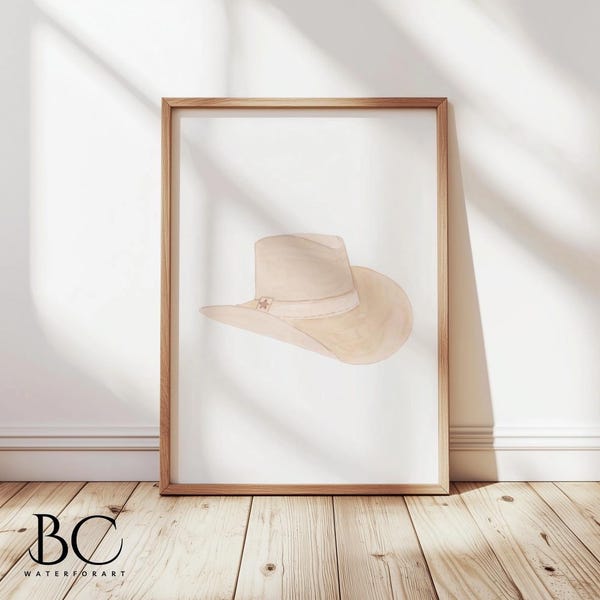 Watercolor Cowboy Hat Art Print, Western Print, Western Cowboy Hat Wall Art, Texas Art, Farmhouse Decor, Country Home Decor, Cowgirl Hat Art