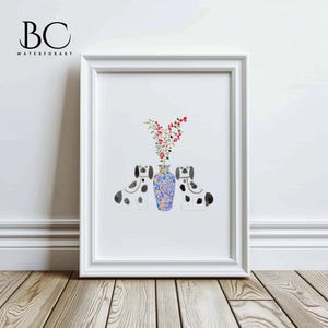 Watercolor Staffordshire Dogs print, Chinoiserie art decor, Chinoiserie print, Staffordshire dogs print, ginger jar print, chinoiserie art