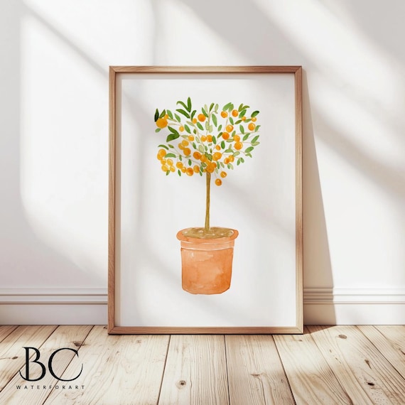 Watercolor Orange Tree Art Print, Citrus Tree Painting, Citrus Lover Gift, Kitchen Wall Art, Home Decor Wall Art, Gallery Wall Art