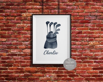 Personalized Golf Print, Watercolor golf club wall art, golf club print, golf gifts for men, Golf art,Personalized Golf Gift