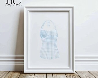 Stampa artistica ad acquerello di costume da bagno vintage: decorazione per casa sulla spiaggia