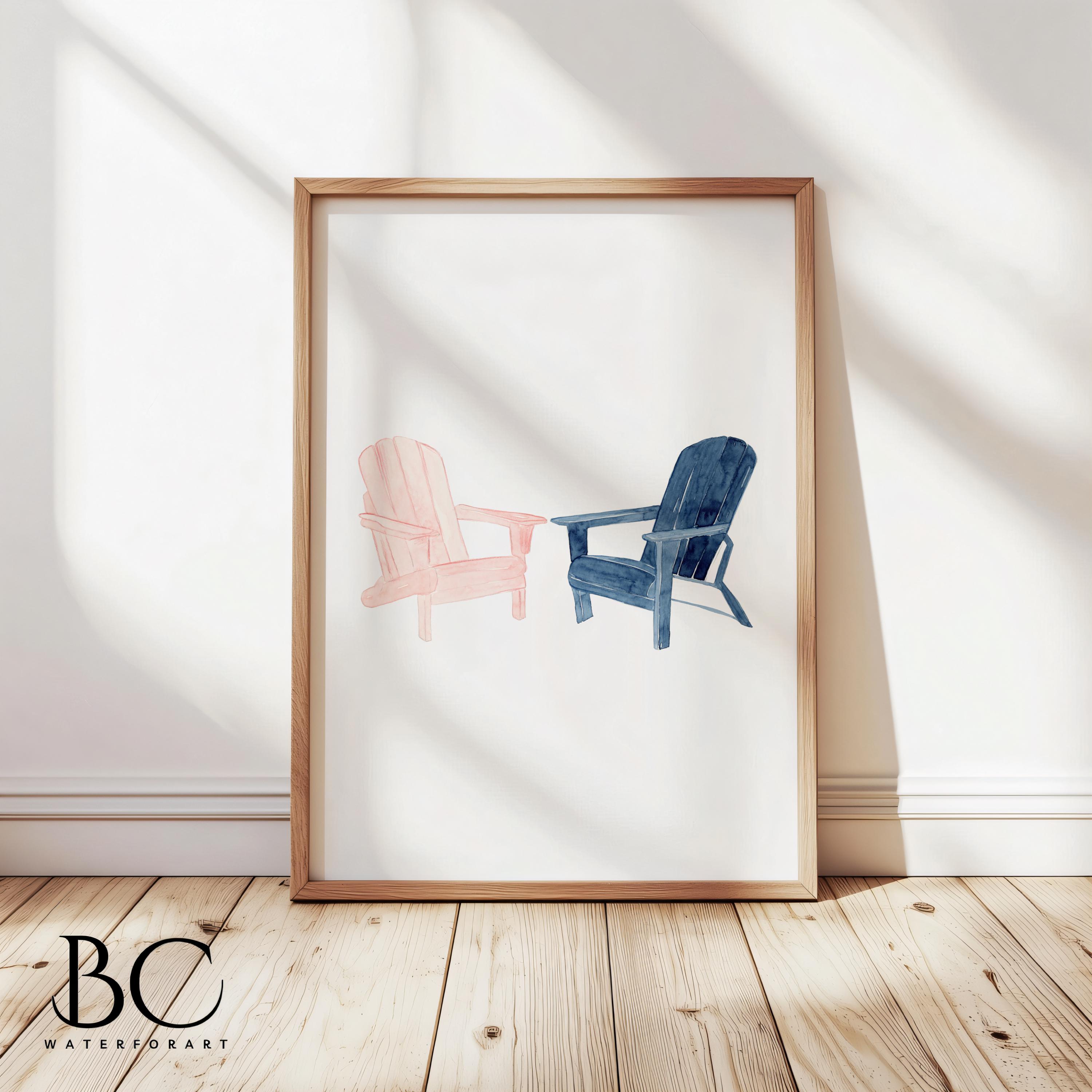 Blue \u0026 Pink Adirondack Chairs Art Print, Beach Decor Wall Art Print, Still  Life Chair Print, Lake House Decor, Living Room Art, Couples Gift - Etsy, image size:3000x3000