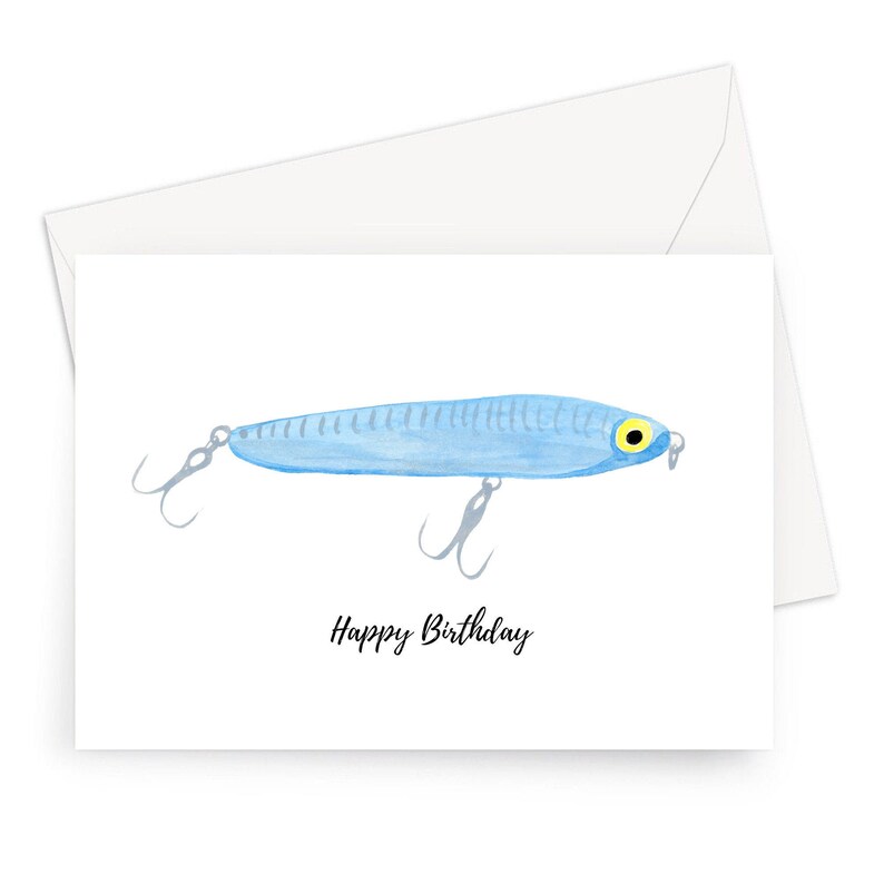 Fishing Lure Greeting Card Watercolor Fishing Card Card for Etsy
