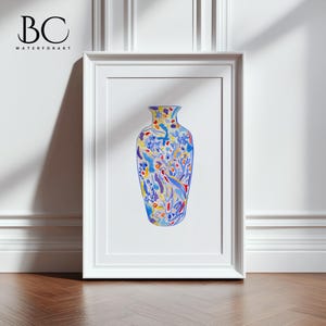 Watercolor Porcelain vase print, ginger jar print, Chinoiserie artwork, Antique colorful Vase art, gift for mom