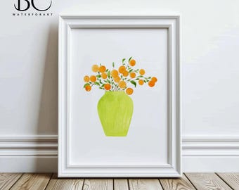 Watercolor Orange Tree, Citrus Tree Painting, Orange Tree Print, Citrus Lover Art, Kitchen Wall Art, Home Decor Wall Art, Gallery Wall Art