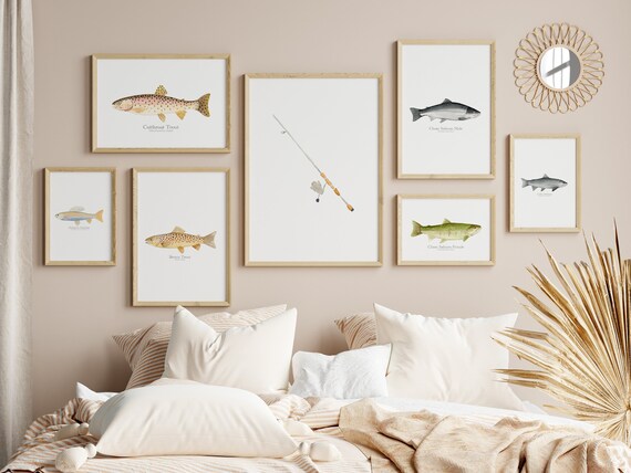 Watercolor Fishing Art Print Set, Fishing Pole, Salmon, Trout, Fishing  Decor for Nursery, Office, Kids Room, Perfect Gift for Fishing Lovers 