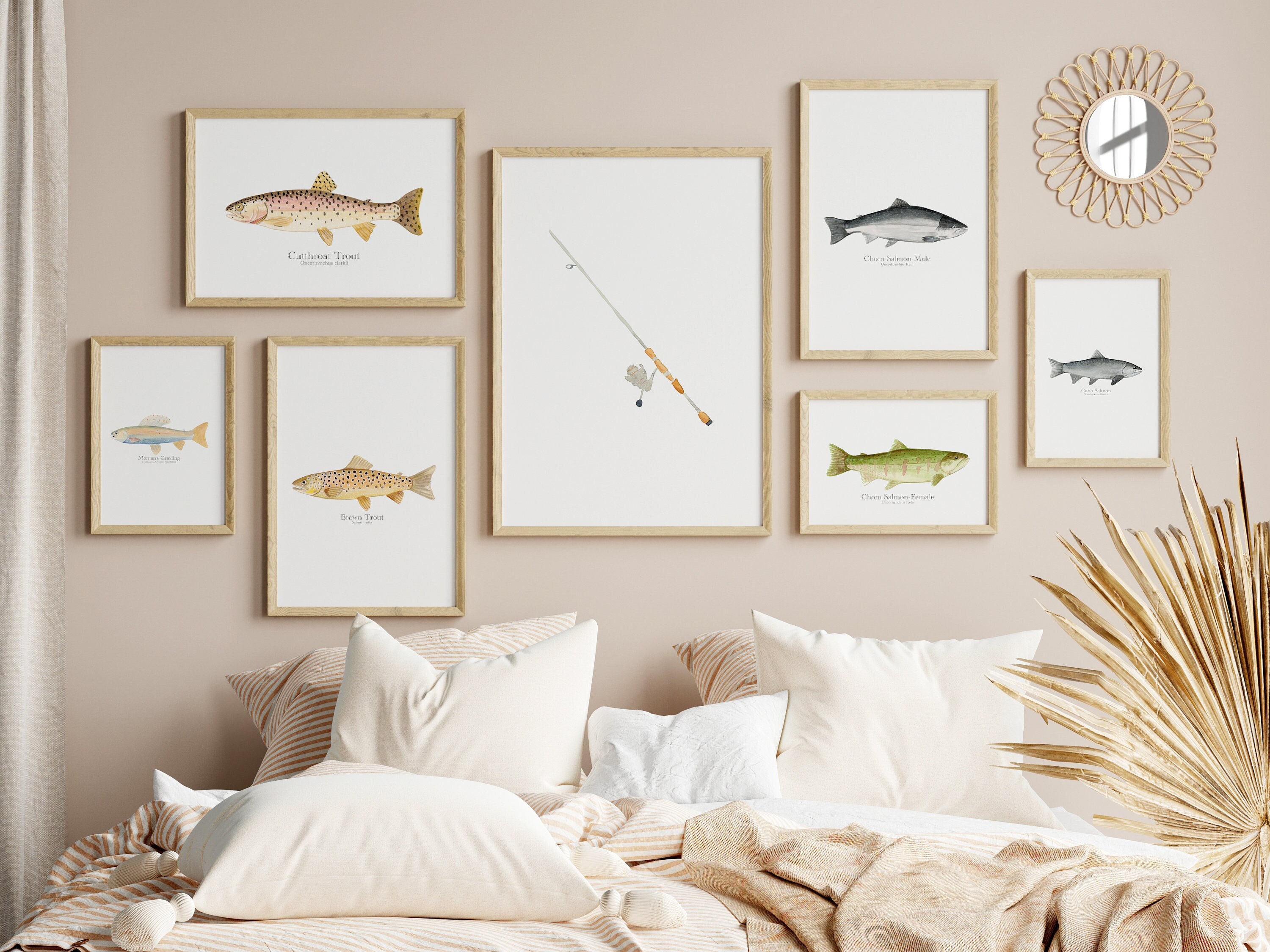 Watercolor Fishing Art Print Set, Fishing Pole, Salmon, Trout, Fishing Decor  for Nursery, Office, Kids Room, Perfect Gift for Fishing Lovers -   Canada