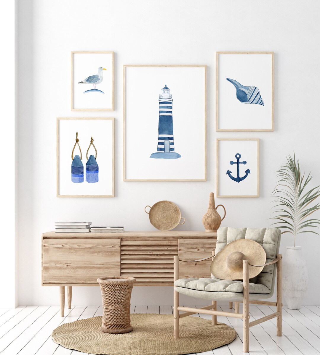 Watercolor Coastal Gallery Wall Art, Nautical Art Print Set of 5, Ocean