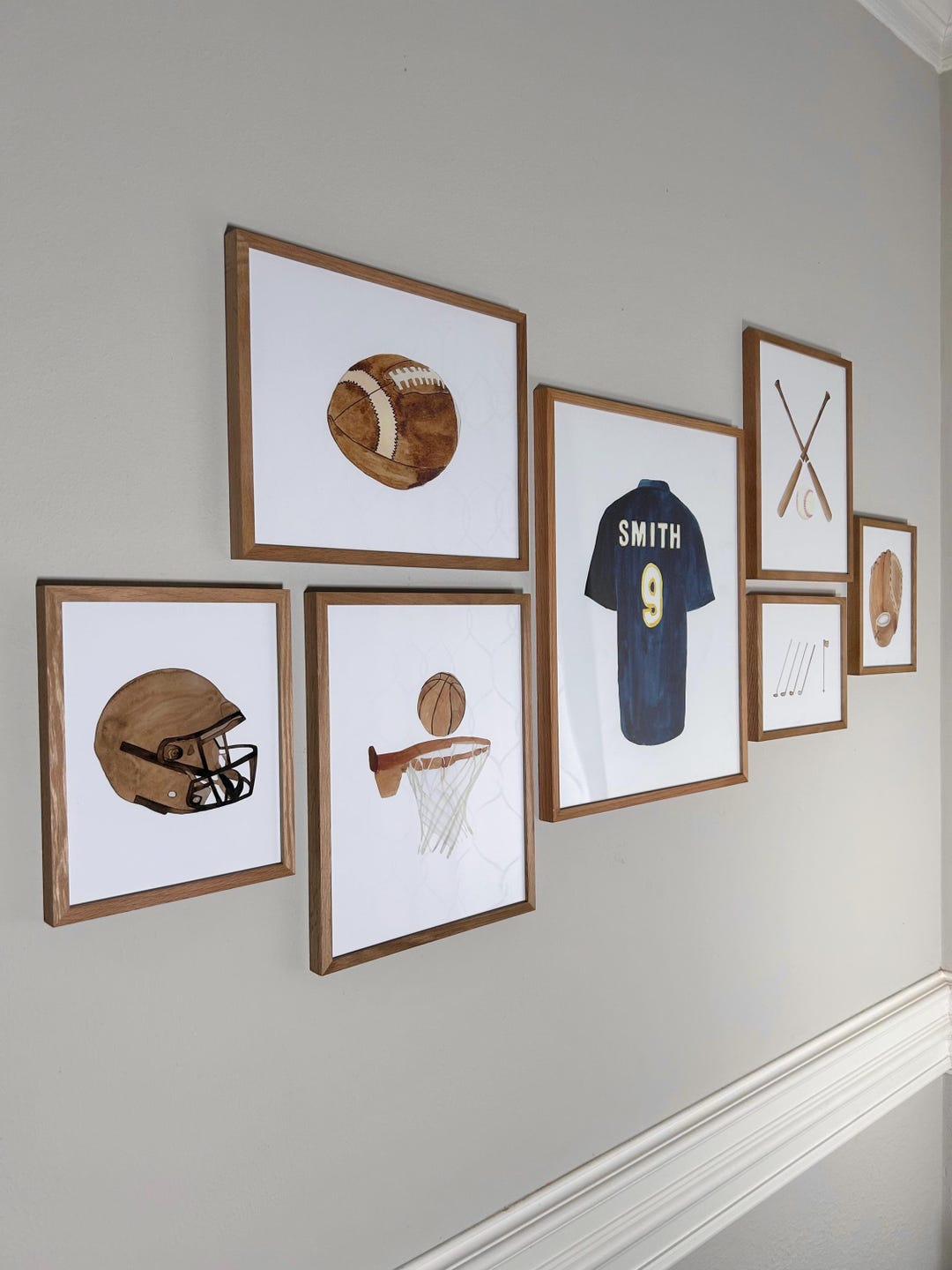 Personalized Watercolor Sports Gallery Wall Art, Jersey Basketball