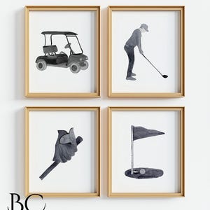Set of 4 Watercolor golf Nursery wall art prints, golf club print, golf kids room decor, Nursery Golf Decor, Golf Paintings, golf art gift