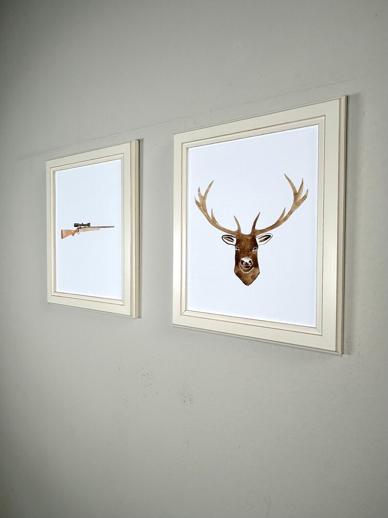 Watercolor Hunting Art Set of 2, Hunting Riffle & Deer Art Print ...