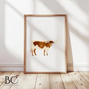 Watercolor Longhorn Art Print, Cow Print, Cowboy Art Print, Western Print, Cattle art print, Texas Art, Farmhouse and Ranch Decor