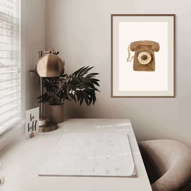 Watercolor Vintage Rotary Phone Print, Rotary phone wall art print, Telephone art, Phone art print image 2