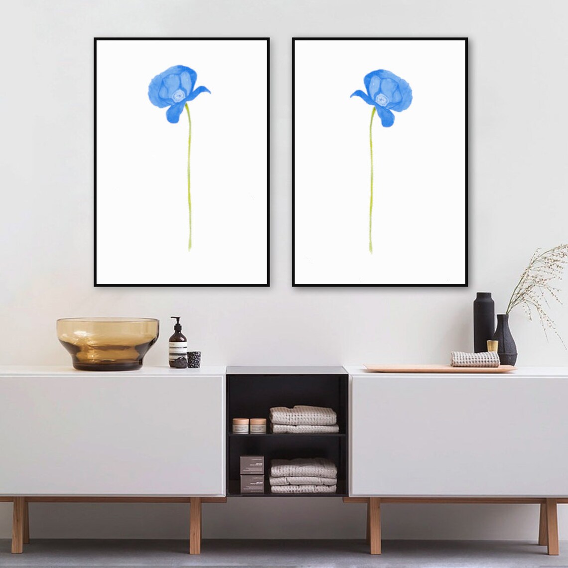 Watercolor Blue Poppy Flower Art Print Set of 2 Poppy Print | Etsy