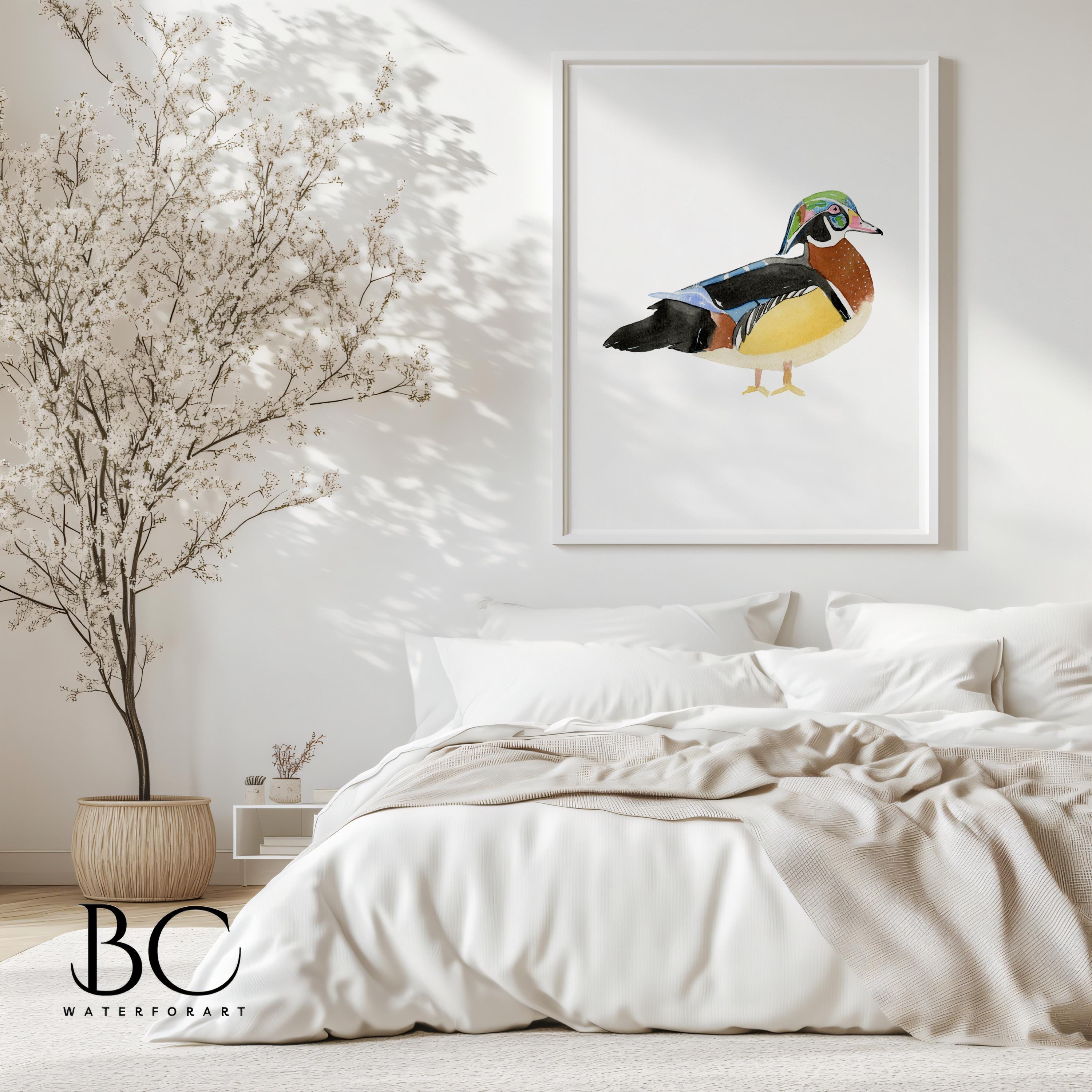Wood Duck Wall Art Print, Wood Duck Wall Decor, Watercolor Duck
