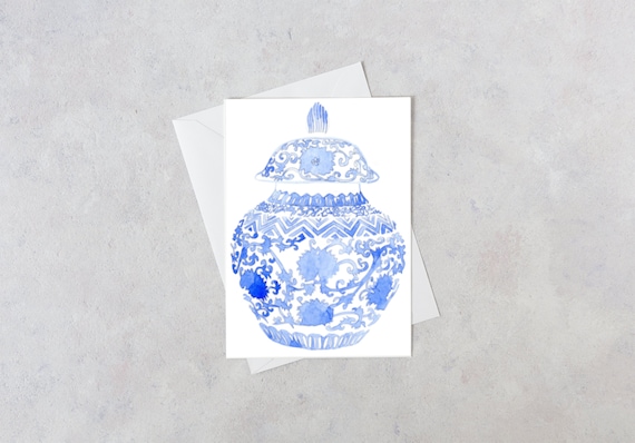 Chinoiserie Watercolor cards Chinoiserie Place Cards Blue White greeting card Blue Prints Custom Chinoiserie Card Wedding place cards