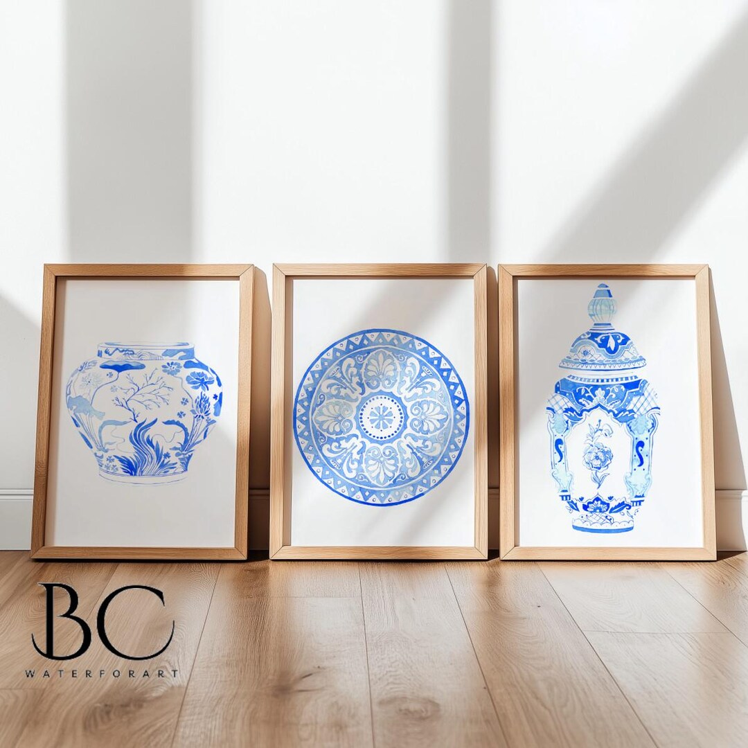 Watercolor Chinoiserie Prints Set: Blue White Porcelain Art - Etsy