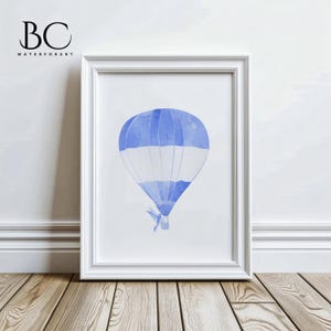 Watercolor Blue Hot Air Balloon Print, Hot Air Balloon Nursery Print, Balloon Hummingbird Print, Travel Nursery Decor, Air balloon painting